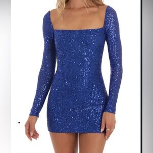 Sequin Long Sleeve Square Neck Bodycon Mini Dress
Style